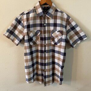 ENYCE MEDIUM BROWN/TAN/CREAM/BLACK/GRAY SHORT-SLEEVE BUTTON-UP 2-POCKET SHIRT